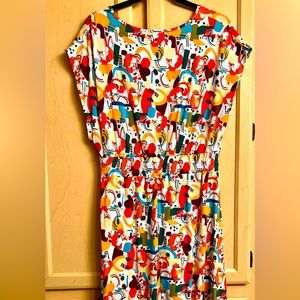 Attic Salt Women’s Dress with Fox Print & Lightweight Jersey Fabric- Size L